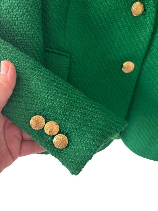 J.Crew Green Tweed Schoolboy Blazer Size 18 Gold Button Lined Classic Style - Picture 14 of 15